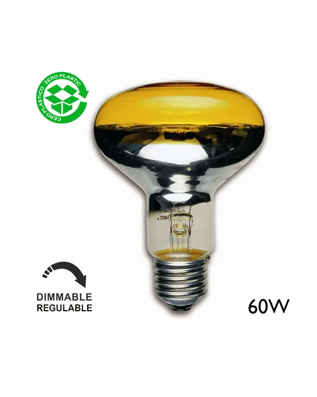 Venta Final Bombilla R80 amarilla reflectora incandescente 60W E27 80mm