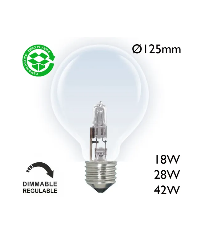 Bombilla halógena clara globo 125mm E27 Oferta