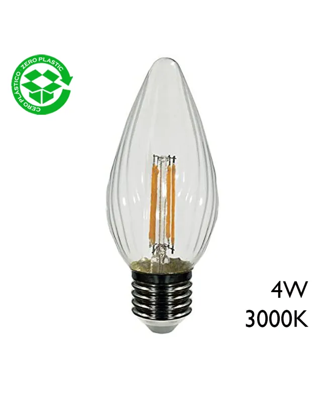Profesional Bombilla antorcha LED filamento clara 4W E27 3000K 400Lm