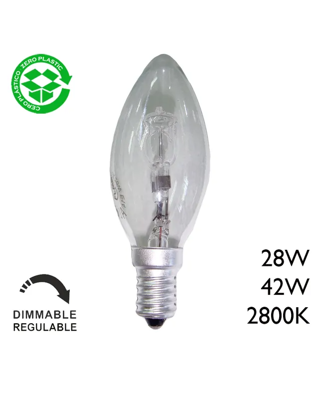 Bombilla halógena de vela ECO E14 clara de bajo consumo regulable Precio De Oferta