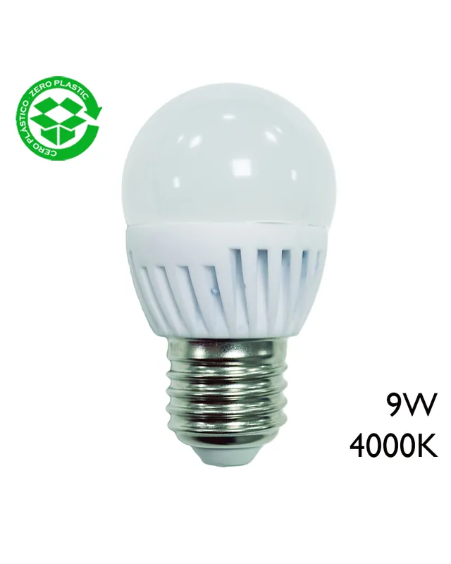 Bombilla esférica LED cerámica 9W E27 4000K Entrega Rápida