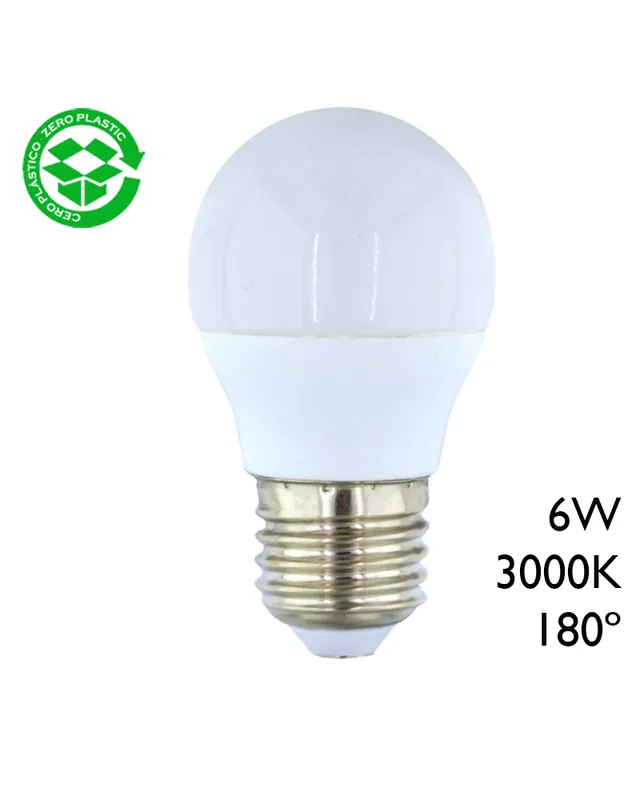 Bombilla esférica LED 6W E27 3000K Stock Limitado