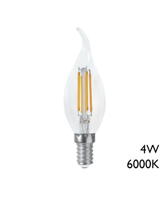 Stock Limitado Bombilla vela punta torcida clara LED 4W E14 6000K