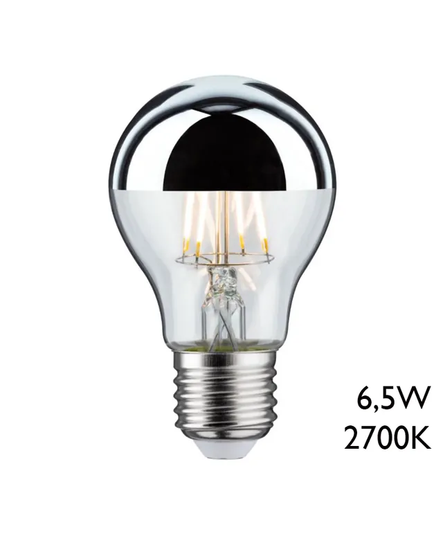 Bombilla Estándar Cúpula Espejo Cobre 60 mm. filamentos LED E27 6,5W 2700K 600Lm. Envío Gratis