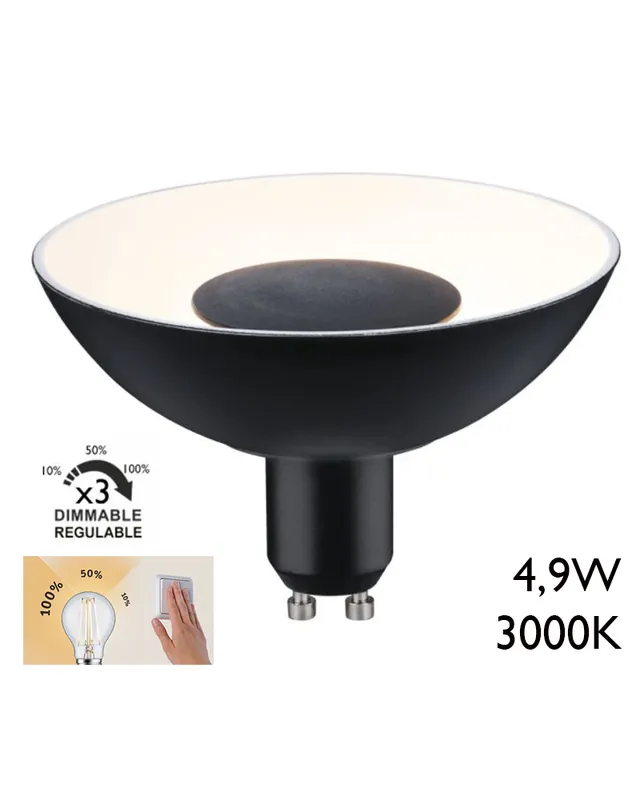 Spot 100mm LED 4,9W GU10 negro y blanco 3000K Regulable en 3 pasos Bestseller