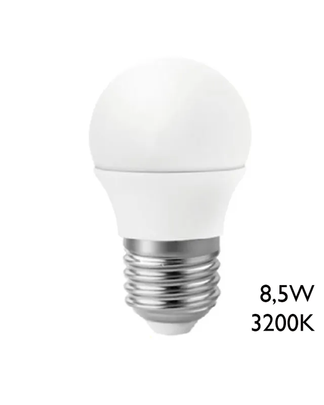 Bombilla esférica LED 8,5W E27 3200K Disponible Ahora