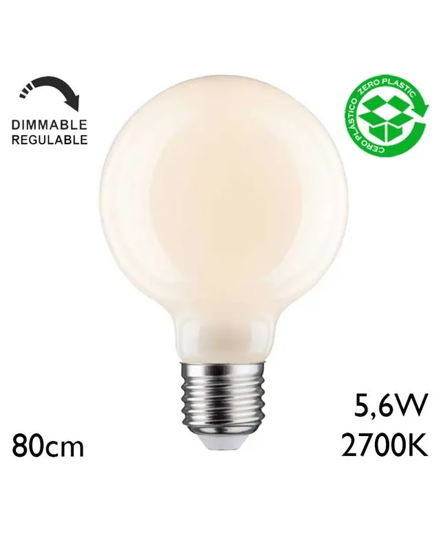 Última Oportunidad Bombilla Globo 80mm LED Regulable E27 5,6W 2700K 470Lm