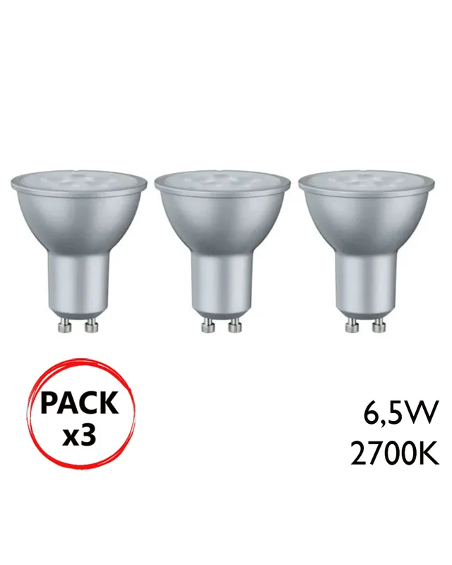 Alta Calidad Pack 3 udes. Dicroica LED gris mate 6,5W GU10 230V 2700K 38º