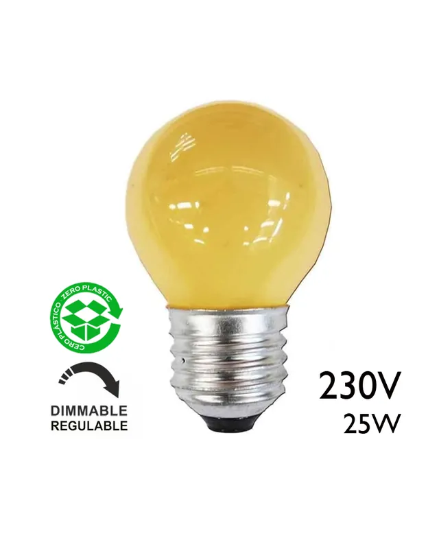 Última Versión Bombilla esférica color amarillo 25W E27 230V