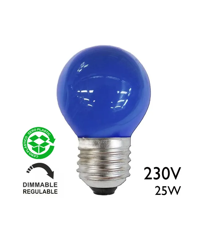 Bombilla esférica color azul 25W E27 230V Liquidación