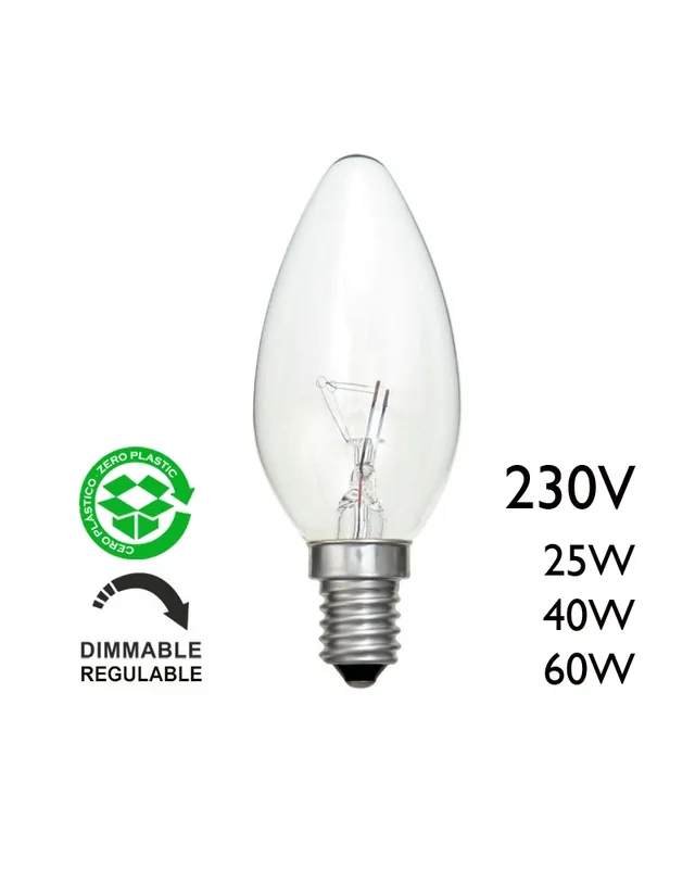 Auténtico Lampara incandescente vela E14 230V clara