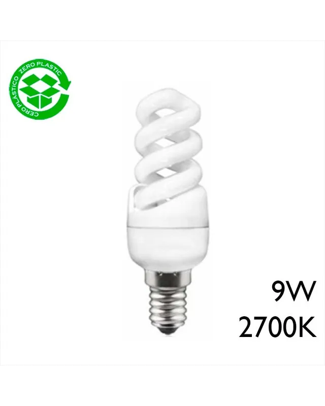 Última Versión Bombilla bajo consumo MINI espiral 9W E27 luz blanca día 6500K
