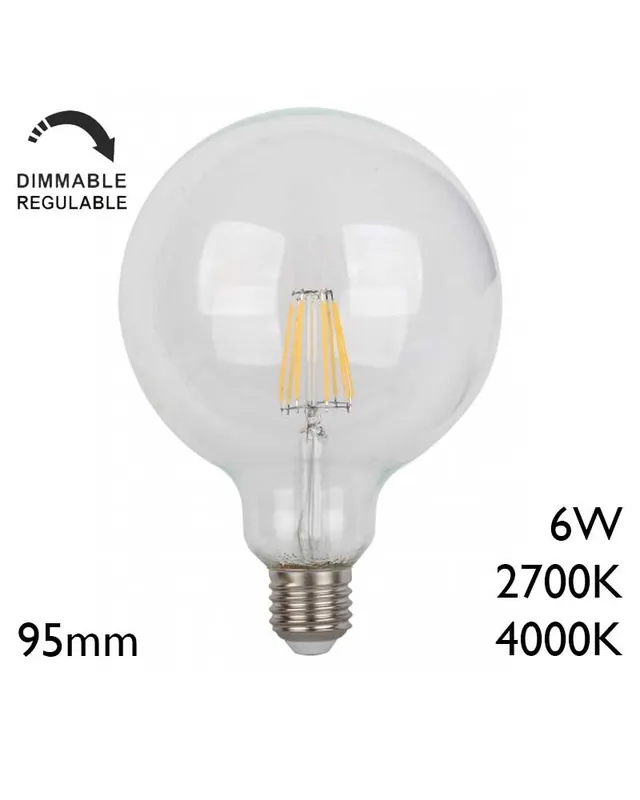 Bombilla Globo 95mm REGULABLE LED E27 6W Súper Precio