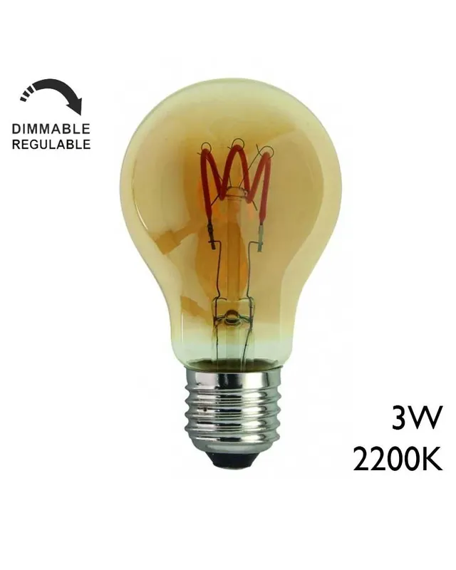 Bombilla Estándar Ámbar 60mm LED 3W E27 REGULABLE 2200K Pago Seguro