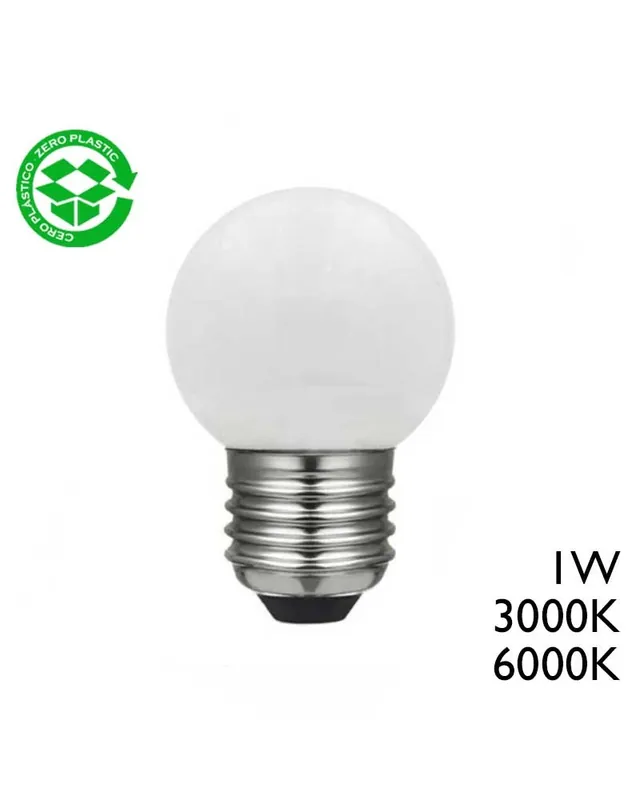 Barato Bombilla Esférica 45mm luz blanca 6000K LED 1W E27