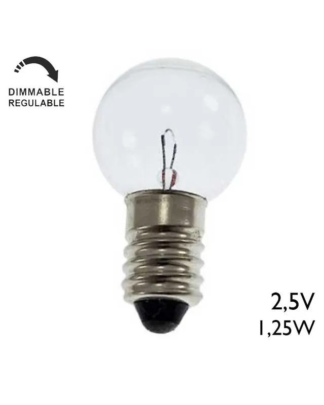 Bombilla esférica mini 15x29mm 1,25W 2,5V E10 500mA Oferta