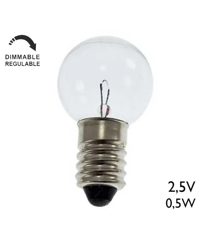 Bombilla esférica mini 11x23mm 0,5W 2,5V E10 0,2A Ordena Ya