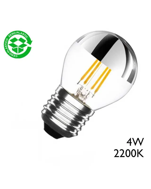 Bombilla Esférica 45 mm. Cúpula Espejo Dorada filamentos LED E27 4W 2700K 350Lm. Devolución Gratuita