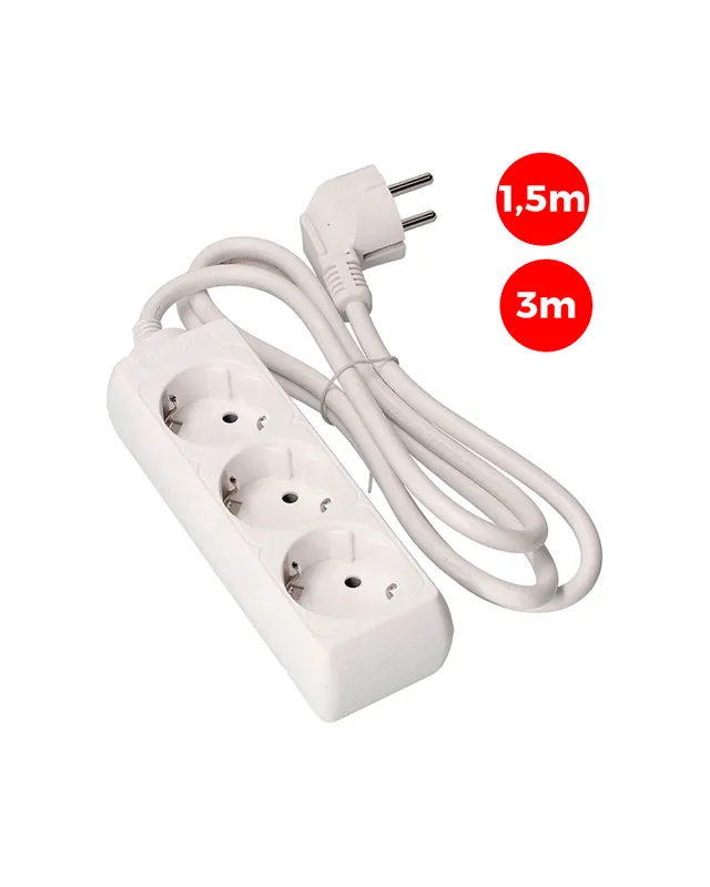 Base múltiple de 3 tomas Schuko con 1,5m cable 3x1,5mm Precio Reducido