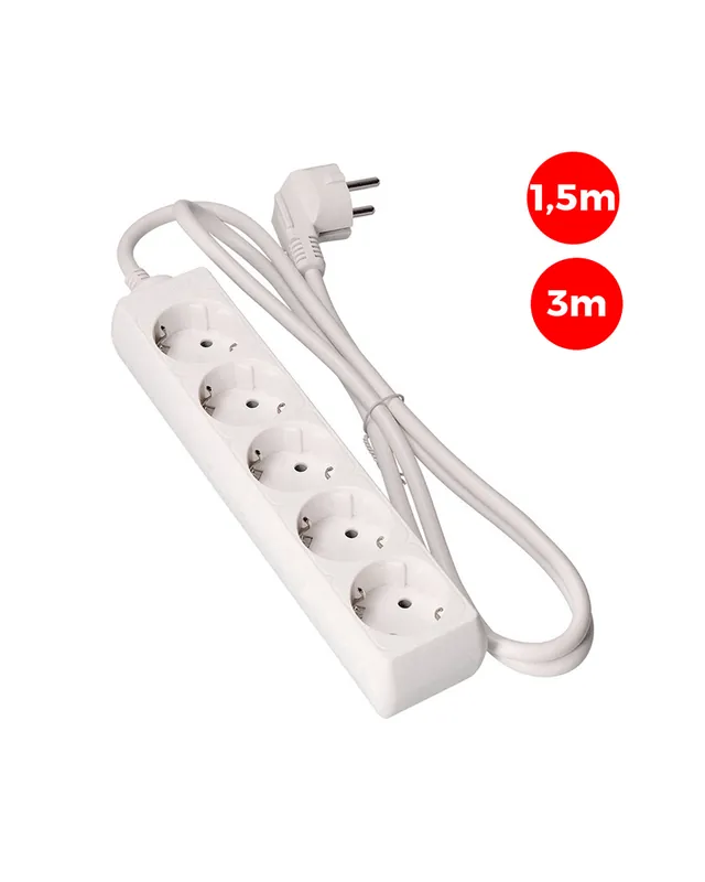 Base múltiple de 5 tomas Schuko de 1,5m ó 3m de cable 3x1,5mm Últimas Unidades