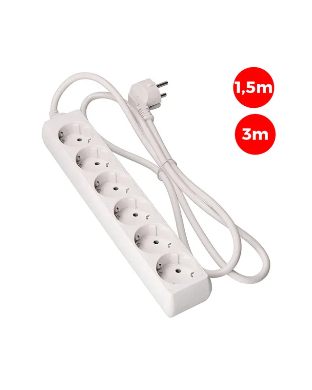 Base múltiple de 6 tomas Schuko de 1,5m ó 3m de cable 3x1,5mm Compra Ahora