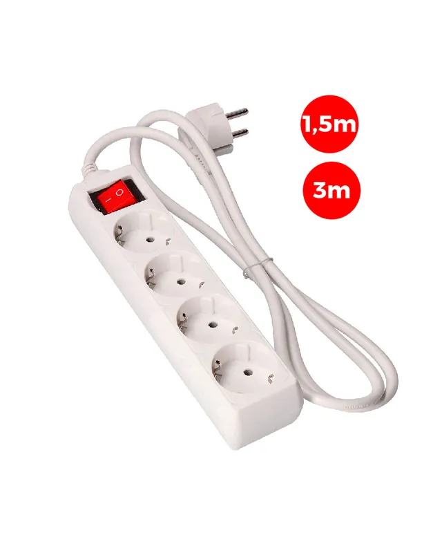 Base múltiple de 4 tomas Schuko con interruptor de 1,5m ó 3m de cable 3x1,5mm Garantía De Devolución De Dinero