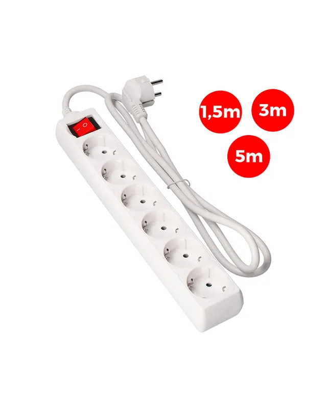 Base múltiple de 6 tomas Schuko con interruptor de 1,5m ó 3m de cable 3x1,5mm Garantía De Devolución De Dinero