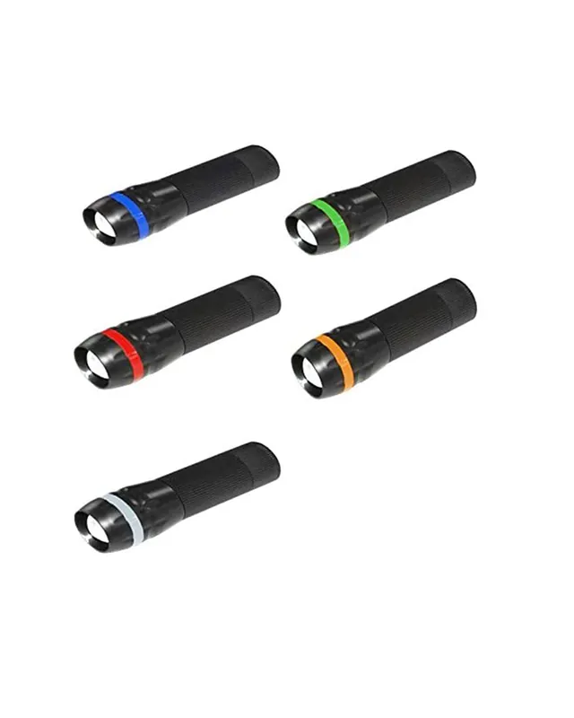 Súper Precio Linterna LED 1W 4,5V funcionamiento a pilas negra con detalle en colores s