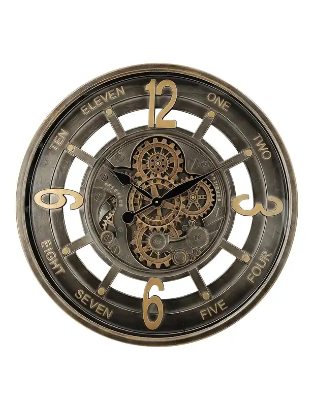 Promoción Exclusiva Reloj de Pared Oro Cuero con Engranajes Móviles