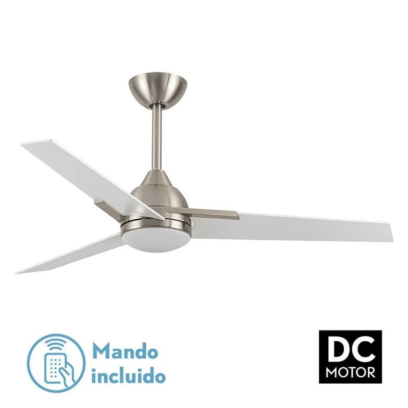 Moderno VENTILADOR 22W DC ARGESTES NIQUEL ASPAS BLANCAS