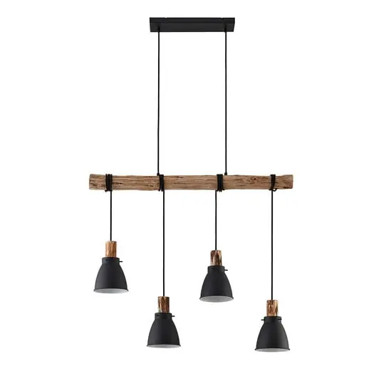 Trebale 4 Lámpara Colgante Black/Wood - Lindby Popular