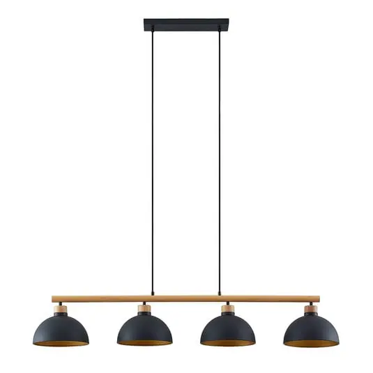 Tirzana 4 Lámpara Colgante Black/Light Wood - Lindby Lujoso