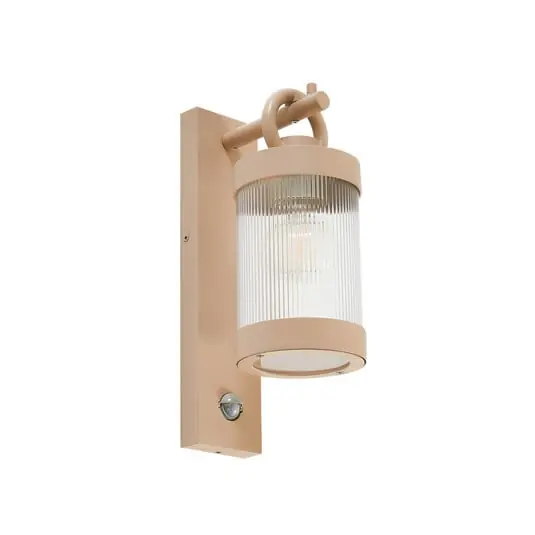 Yrene Fluted En el exterior Aplique de Pared w/Sensor Beige - Lindby Precio Rebajado
