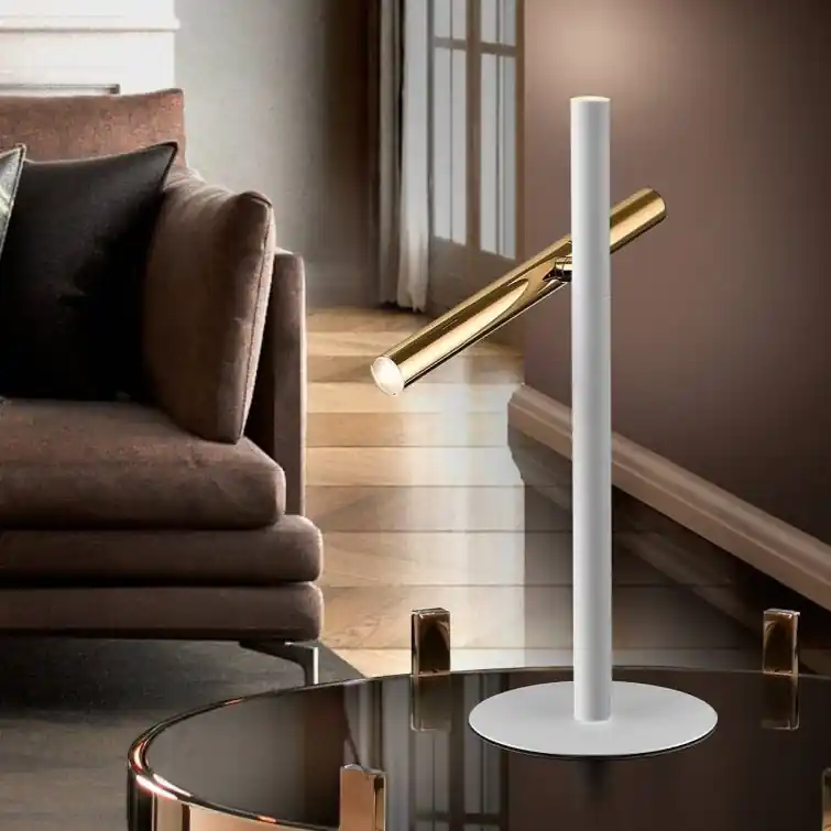 Schuller Varas Sobremesa oro y blanco 2 luces 373599 Certificado