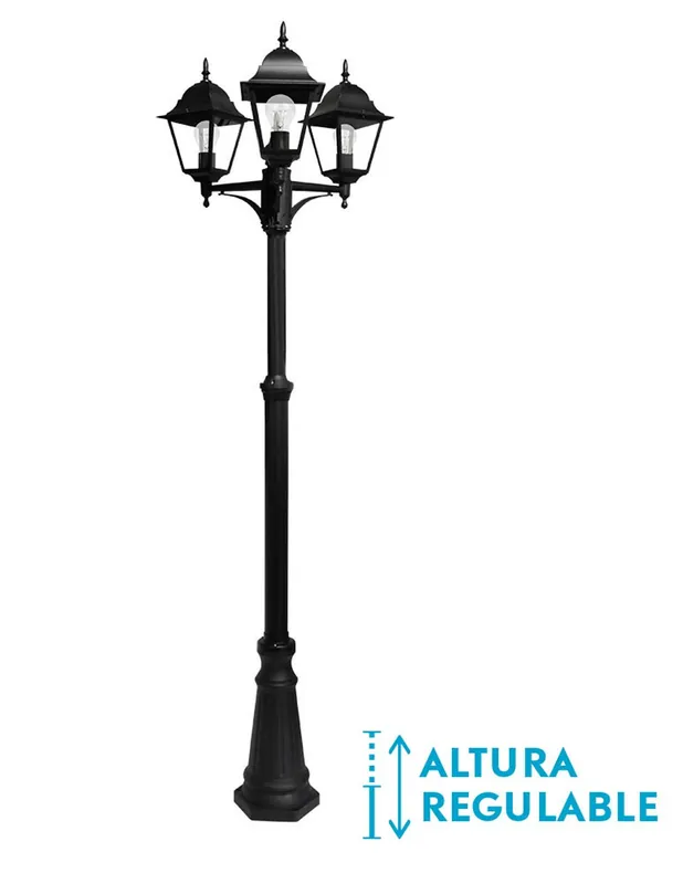 Rebajas Farola Negra 3 Luces Spica Altura Ajustable
