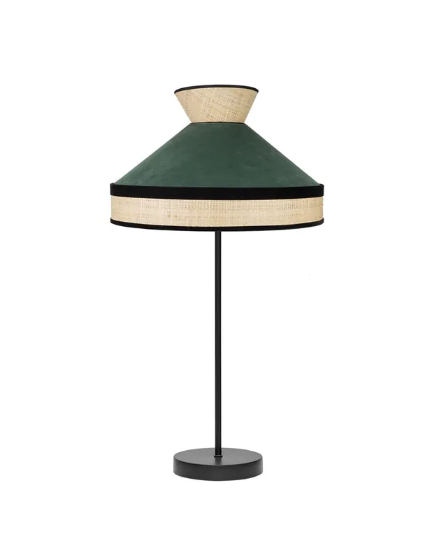 Profesional Lámpara Rinconera Negra Pantalla Verde Rafia
