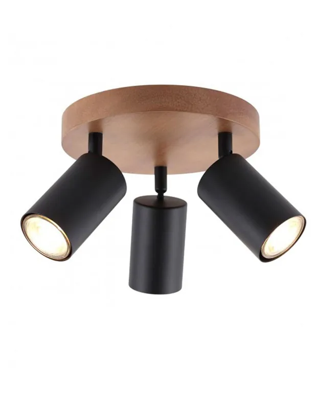 Entrega Rápida Plafón Foco Cilindro Negro y Madera