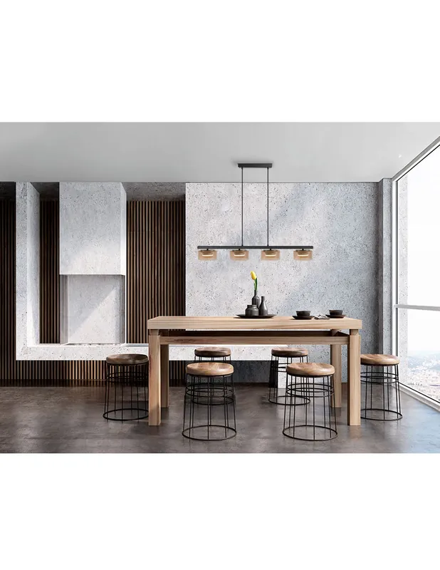 Olaia Lámpara Lineal 4 Luces Negro Ambar Comprar En Línea