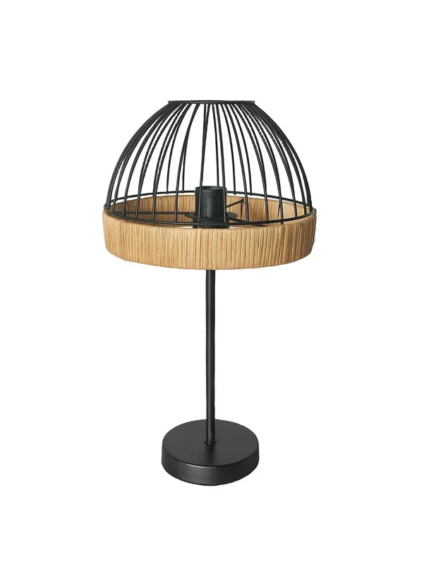 Pedido Al Por Mayor Lámpara de Mesa Campana Negra Metal y Ratán