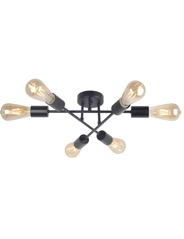 Disponible Ahora Plafón Estilo Retro 6 Luces Negro