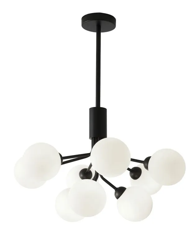 Envío Gratis Lámpara Retro Negra 9 Luces Vidrio Opal