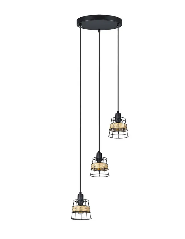 Oferta Lámpara 3 Alturas Forja Negra y Rattán