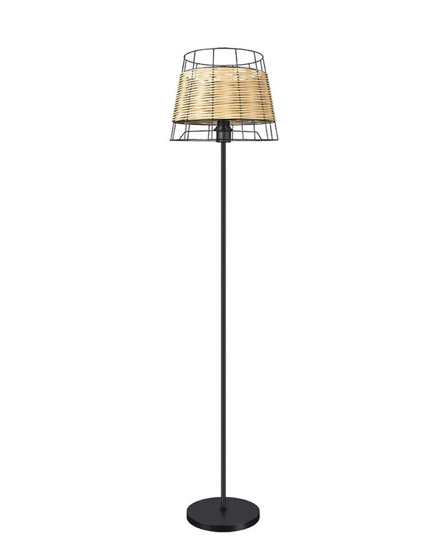 Lámpara de Pie Forja Negra y Rattan Gran Oferta