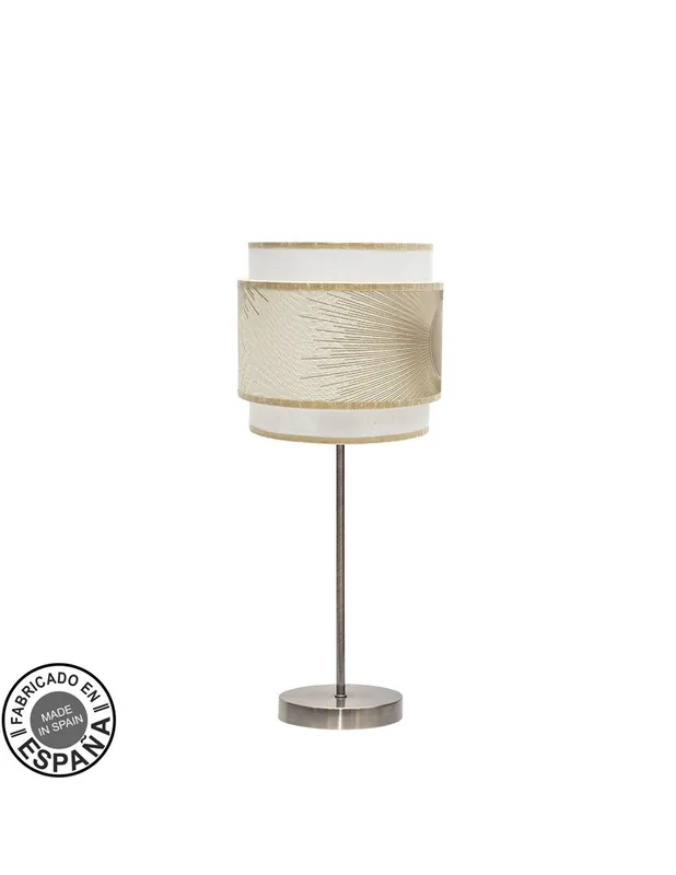 Oferta Lámpara Sobremesa Cuero Pantalla Blanca Oro
