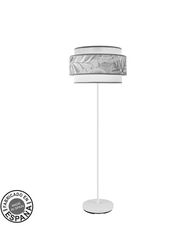 Lámpara de Suelo Camerún Pantalla Blanca Gris Artesanal