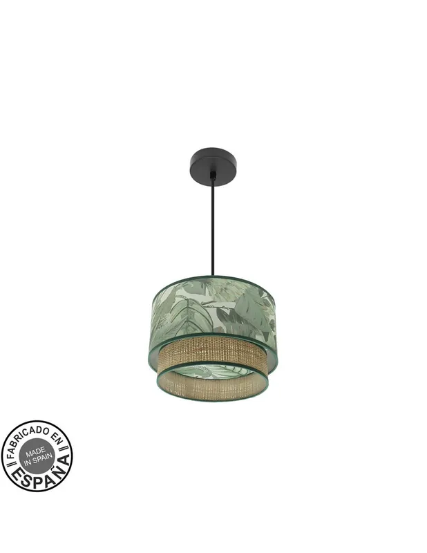 Congo Lámpara de Techo Negro Pantalla Verde/Natural Hecho A Mano
