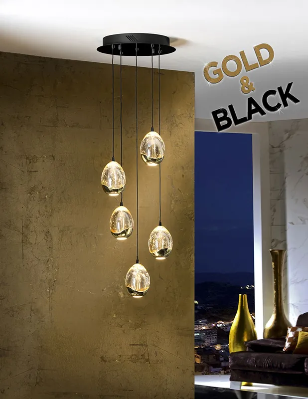Rocío Lámpara 5 Luces Negro Oro Schuller Oferta Flash