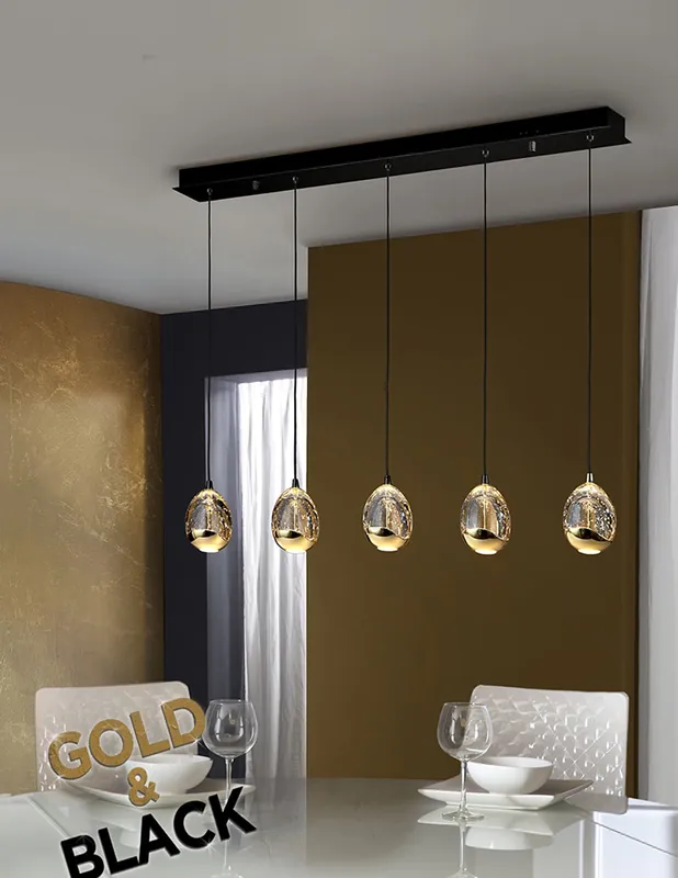 Rocío Lámpara Lineal 5 Luces Negro Oro Schuller No Te Lo Pierdas