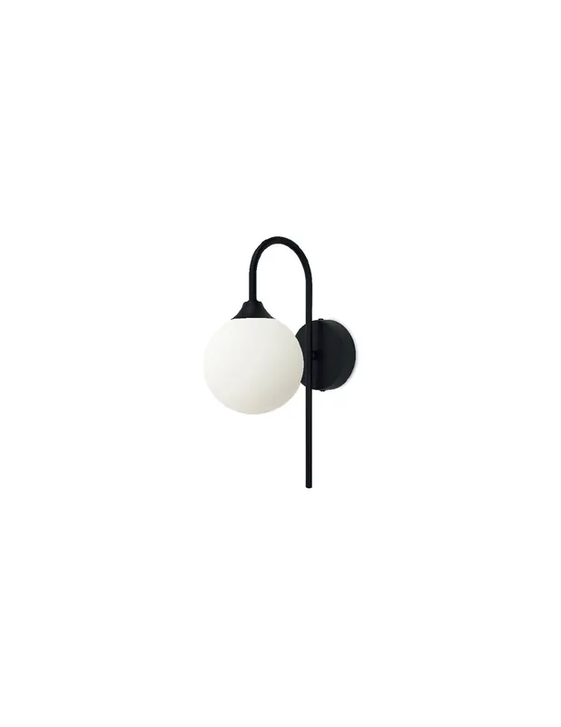 Aplique Curvo Negro con Tulipa Bola Cristal Alta Calidad