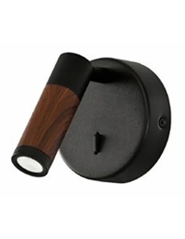 Aplique Circular Negro Madera Oscura Led Bombilla Desmontable Oferta Especial